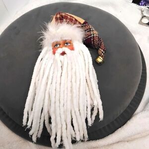 Vintage Tapestry grown and fur lind santa head ornament